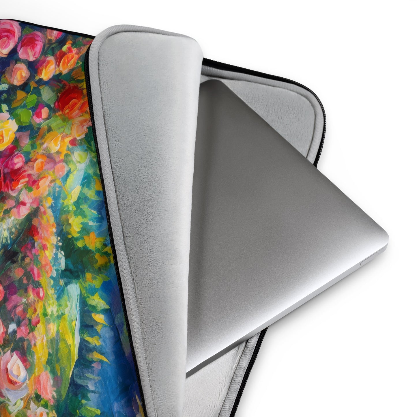 Majestic Mountain Sunset Laptop Sleeve - Vibrant Oil Painting With Roses, Path, And Fun Colorful Stylish Design For Art Lovers And Travelers