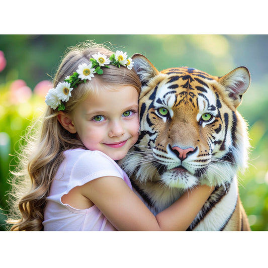 Best Friends - Surreal Friendship - A Little Girl Hugging A Tiger - Fine Art Digital Download Print