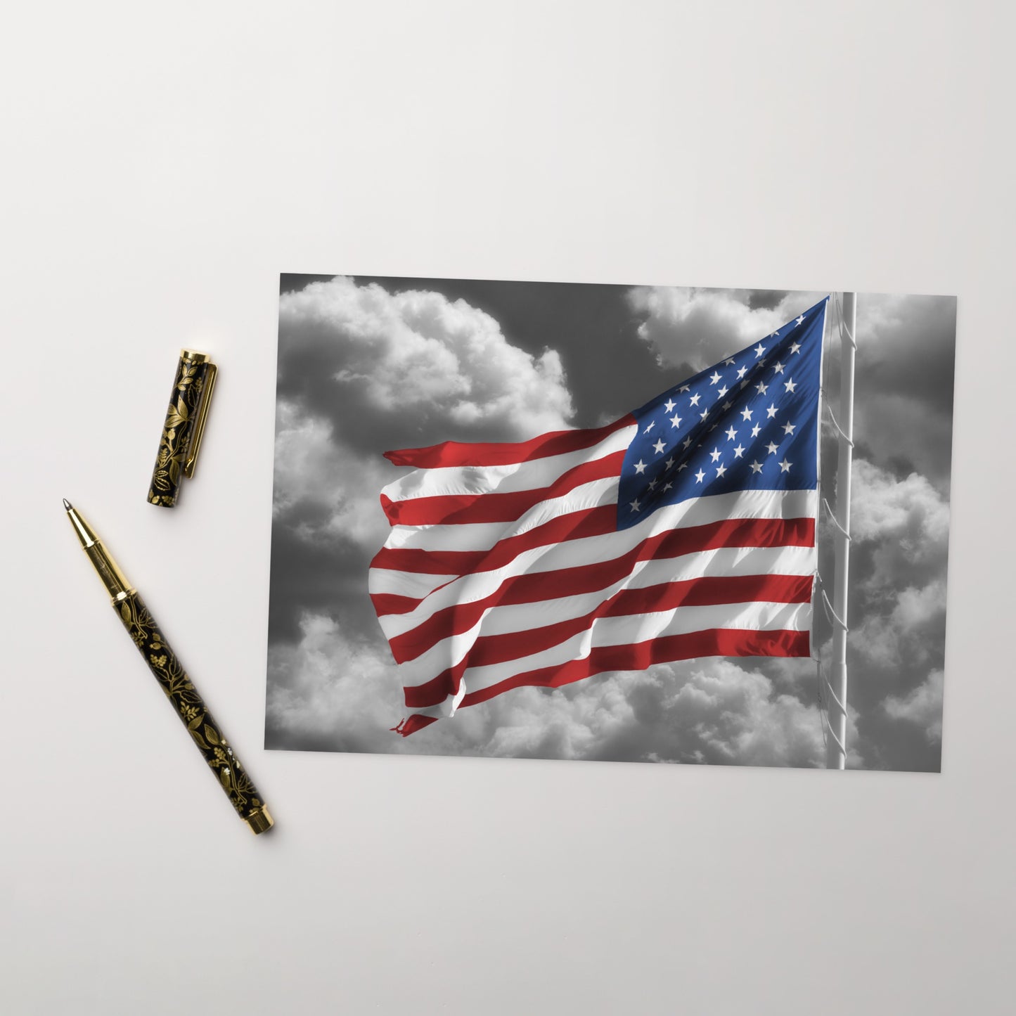 Patriotic Greeting Card - Old Glory American Flag With Color Splash Effect - Stationery Decor For Home & Office, Perfect 4th of July Gift