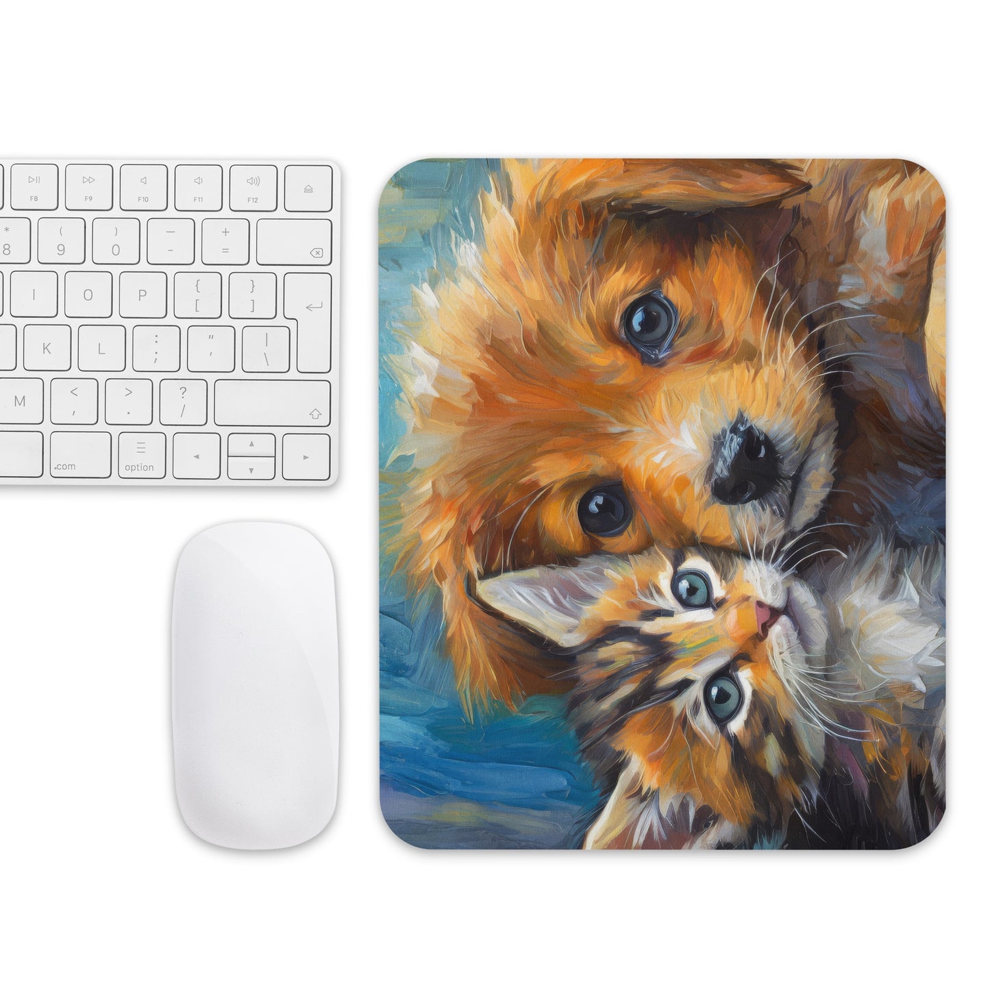 Fun Adorable Kitten & Puppy Mouse Pad - Vibrant Oil Painting, Perfect Gift For Kids, Pet Lovers, Dog And Cat Lovers, And Art Enthusiasts Too