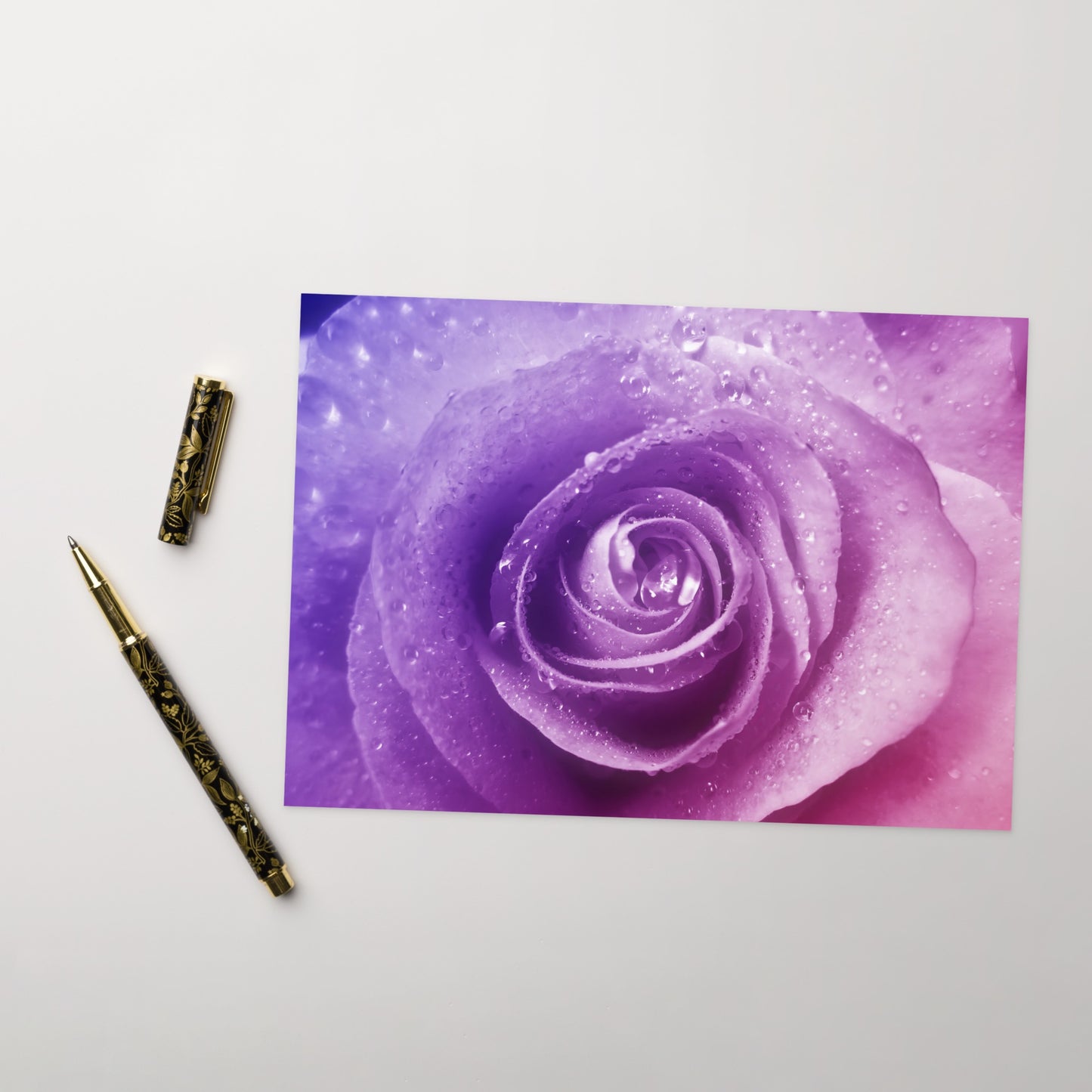 Pink Rose Greeting Card – Vibrant Macro Photograph with Purple Hints - Nature-Inspired Art - A Perfect Gift for Flower & Nature Lovers