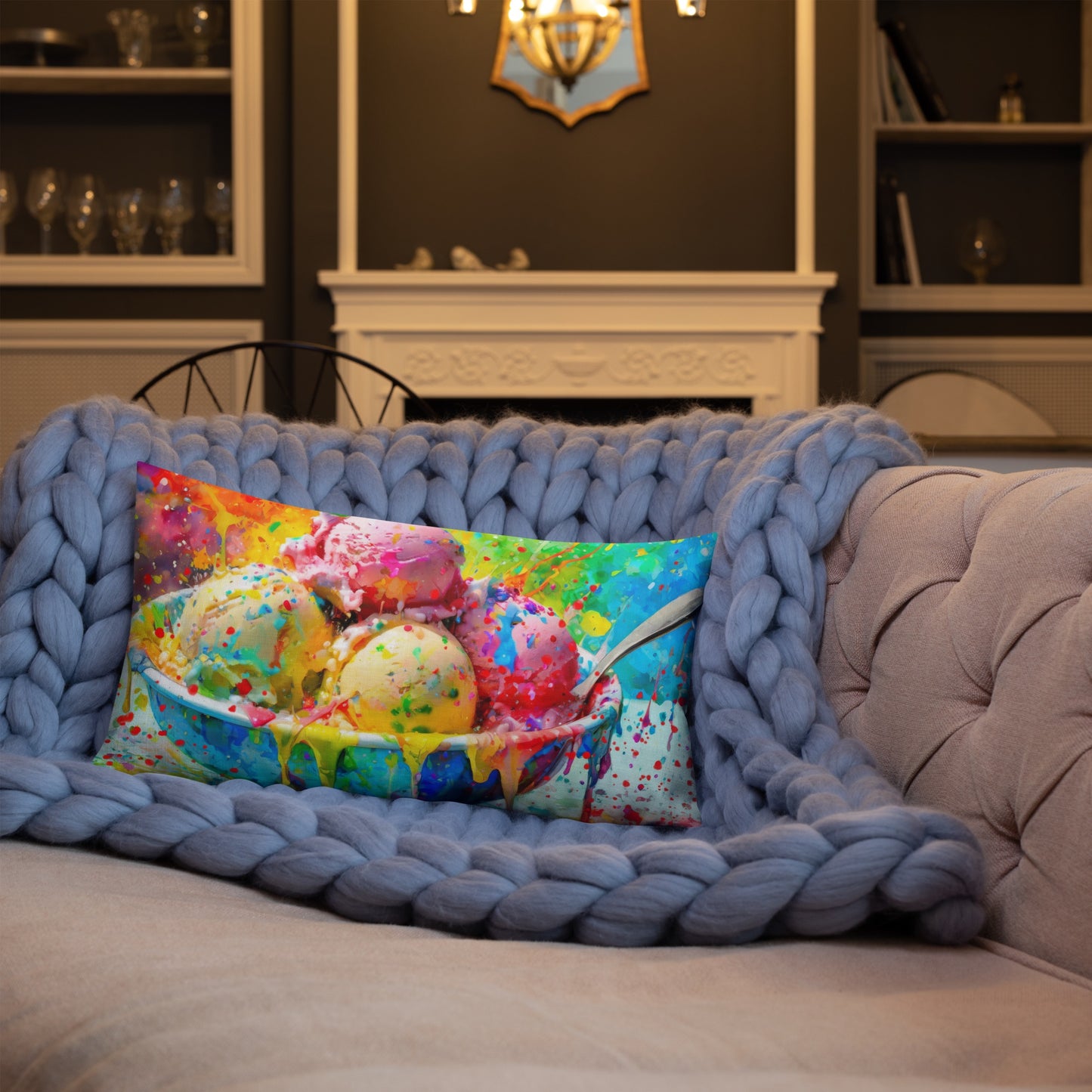 Colorful Ice Cream Bowl Premium Pillow Case – Vibrant, Stylish and Fun Design – Decorative Pillow Case for Home and Living Room Décor