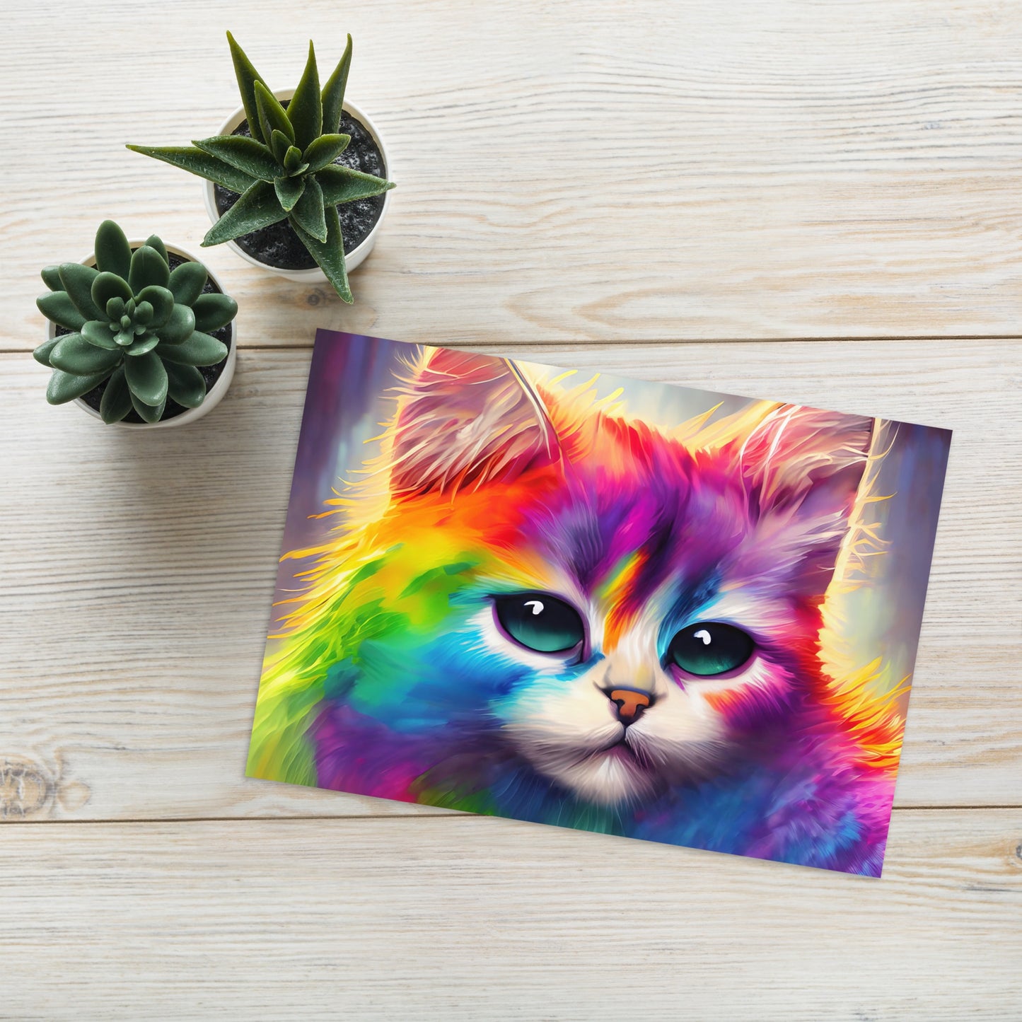 Cat With Rainbow Fur Greeting Card - Colorful and Stylish Artwork - Fun for All Ages - Perfect for Any Occasion And Great For Cat Lovers Too