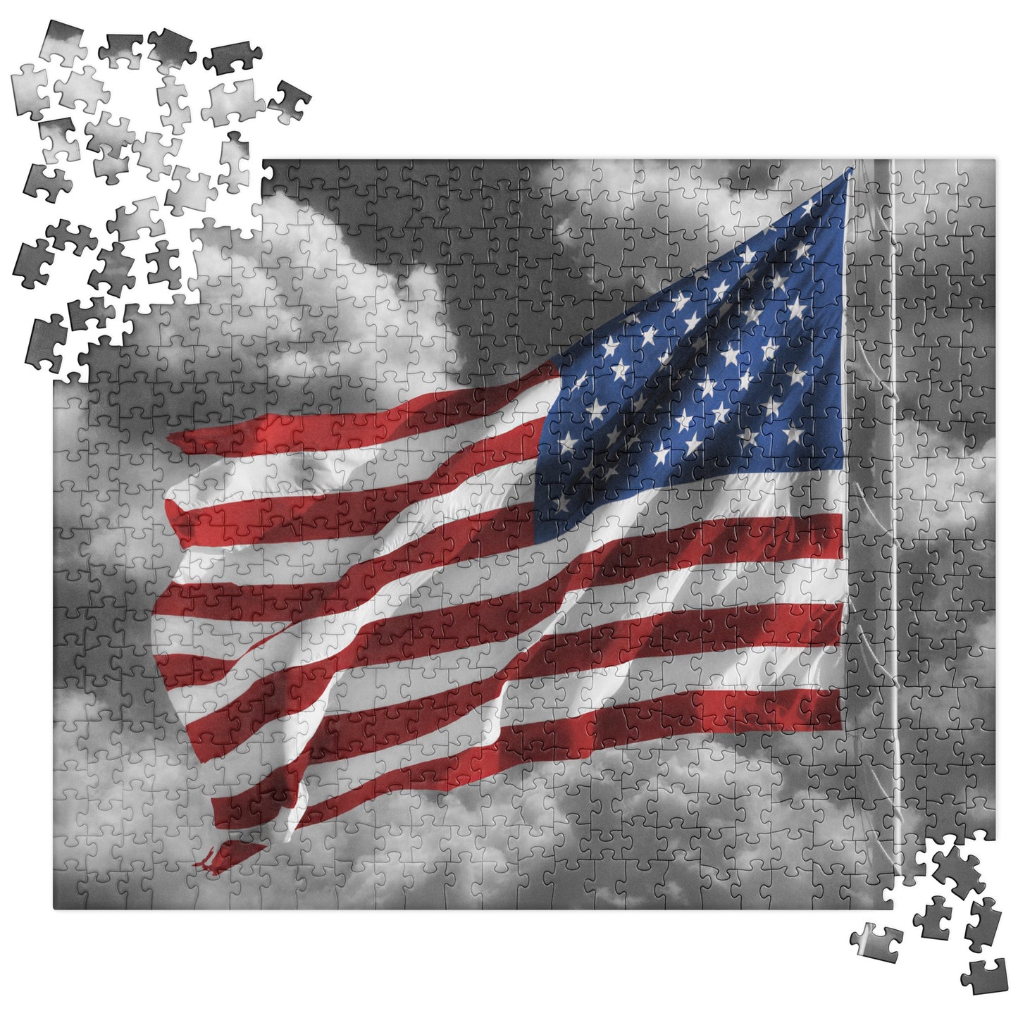Patriotic Jigsaw Puzzle - Old Glory American Flag With Color Splash Effect - Fun Family Activity & Frameable Décor, Perfect 4th Of July Gift