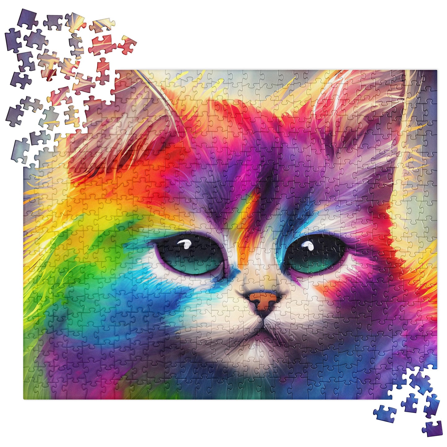 Colorful Rainbow Fur Cat Jigsaw Puzzle – 500 Pieces Of Feline Fun! - Great For Family Time - Fun For Cat Lovers Of All Ages