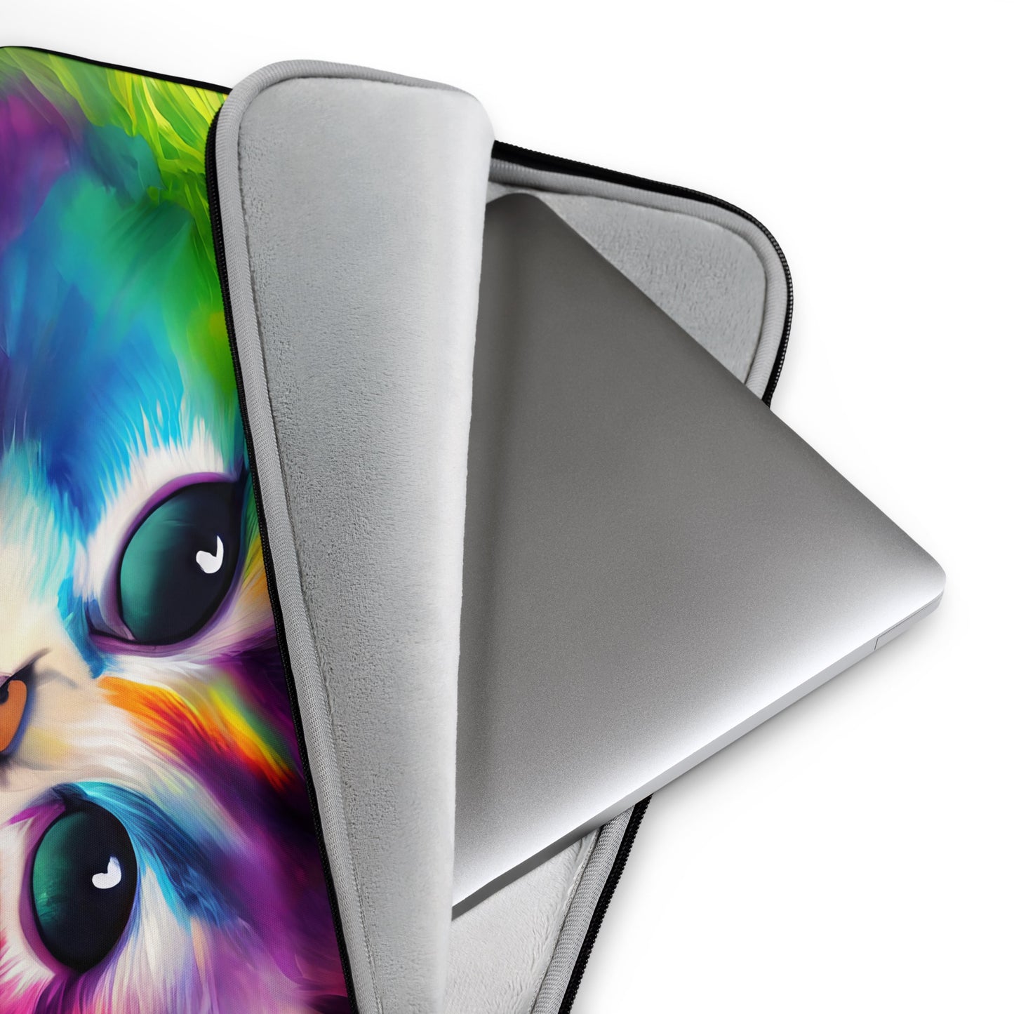 Rainbow Cat Laptop Sleeve - Vibrant and Stylish Painting, Fun for All Ages, Colorful And Unique Tech Accessory - Great Gift For Students