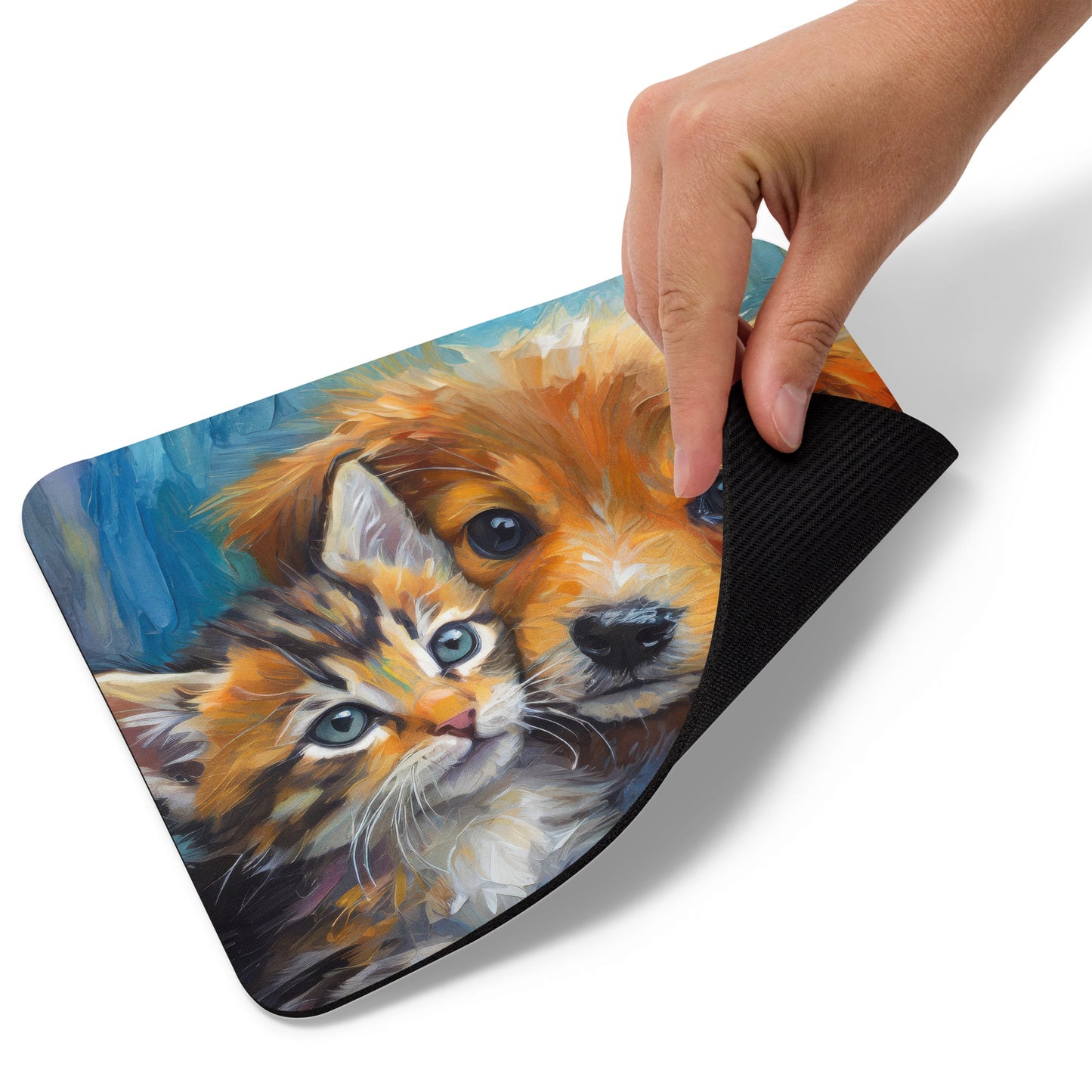 Fun Adorable Kitten & Puppy Mouse Pad - Vibrant Oil Painting, Perfect Gift For Kids, Pet Lovers, Dog And Cat Lovers, And Art Enthusiasts Too
