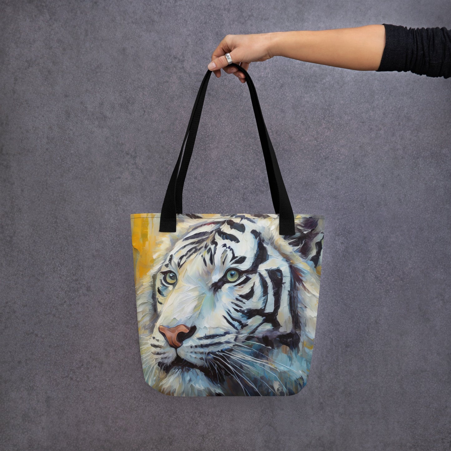 Majestic White Tiger Oil Painting Tote Bag - Vibrant, Stylish, Art Gift For Nature &amp; Wildlife Lovers, Perfect For Shopping And Everyday Use