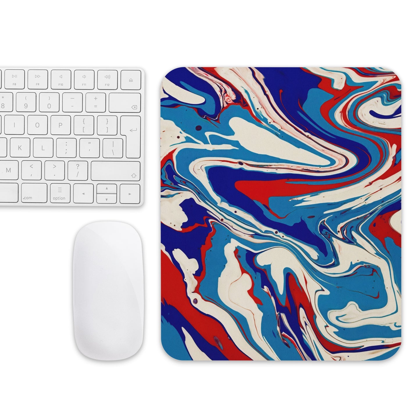 Vibrant Mouse Pad - Red, White & Blue Acrylic Flow Painting - Stylish, Elegant And Abstract Art For Modern Art Lovers - Stationery Decor