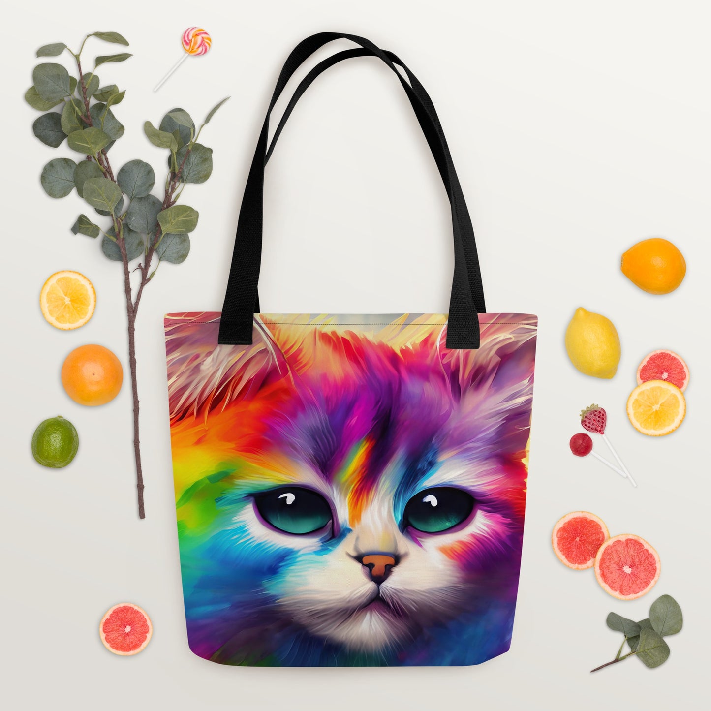 Fun & Vibrant Rainbow Fur Cat Tote Bag - Stylish, Colorful, Perfect For All Ages - Gift For Cat Lovers, Art Enthusiasts And Everyday Use