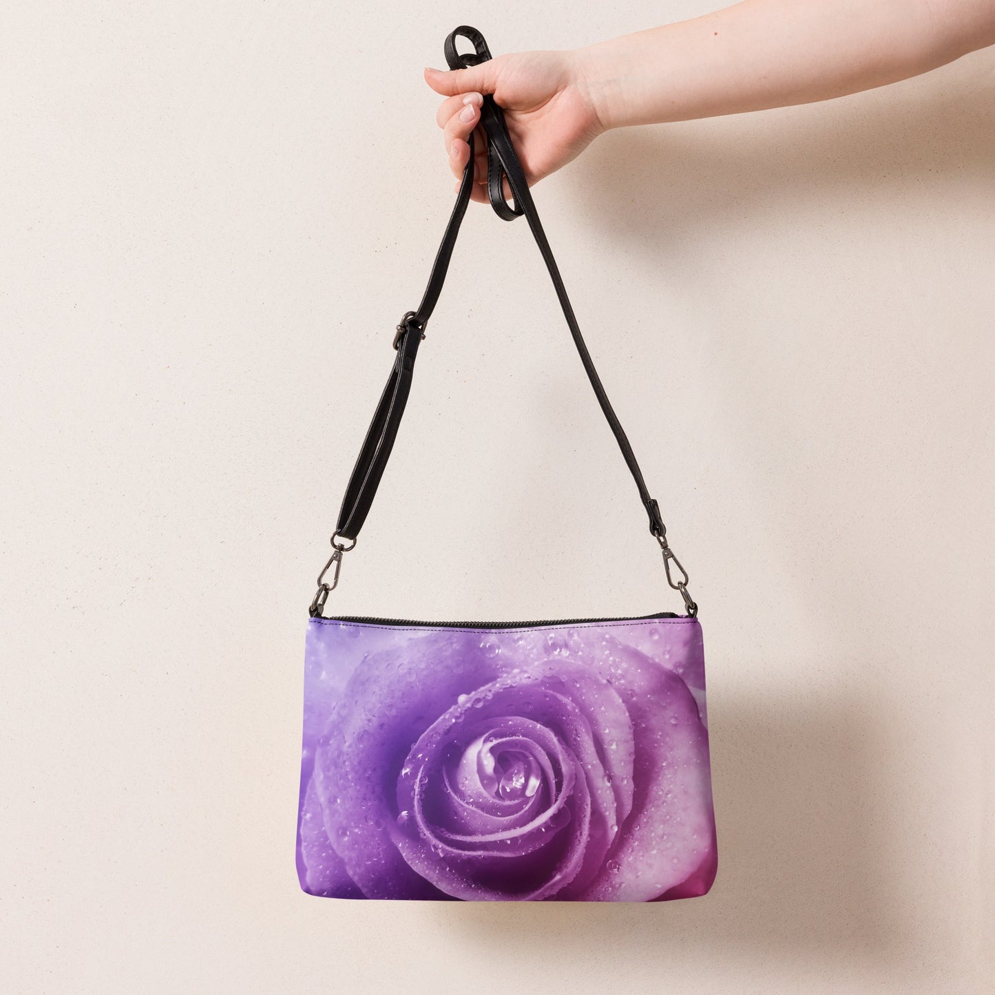 Vibrant Pink & Purple Rose Crossbody Bag - Stunning Unique Nature Lovers Gift, Stylish Everyday Accessory, Perfect Beautiful Floral Present