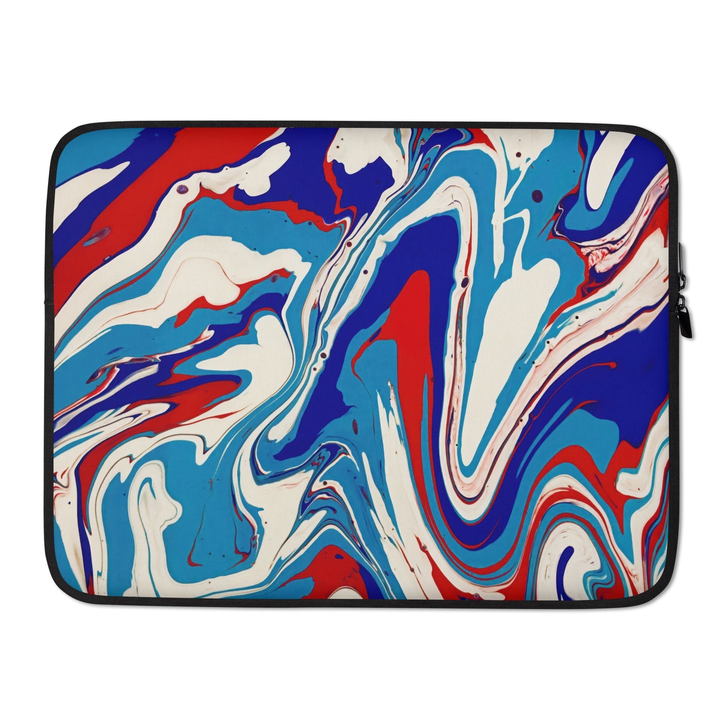 Vibrant Colorful Laptop Sleeve - Red, White & Blue Acrylic Flow Painting - Stylish, Elegant And Unique Abstract Art For New Age Art Lovers