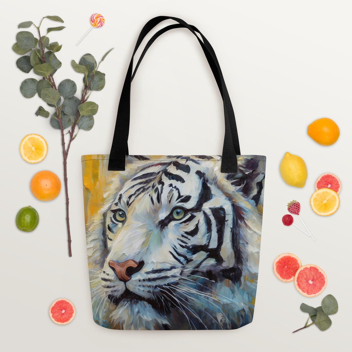 Majestic White Tiger Oil Painting Tote Bag - Vibrant, Stylish, Art Gift For Nature &amp; Wildlife Lovers, Perfect For Shopping And Everyday Use