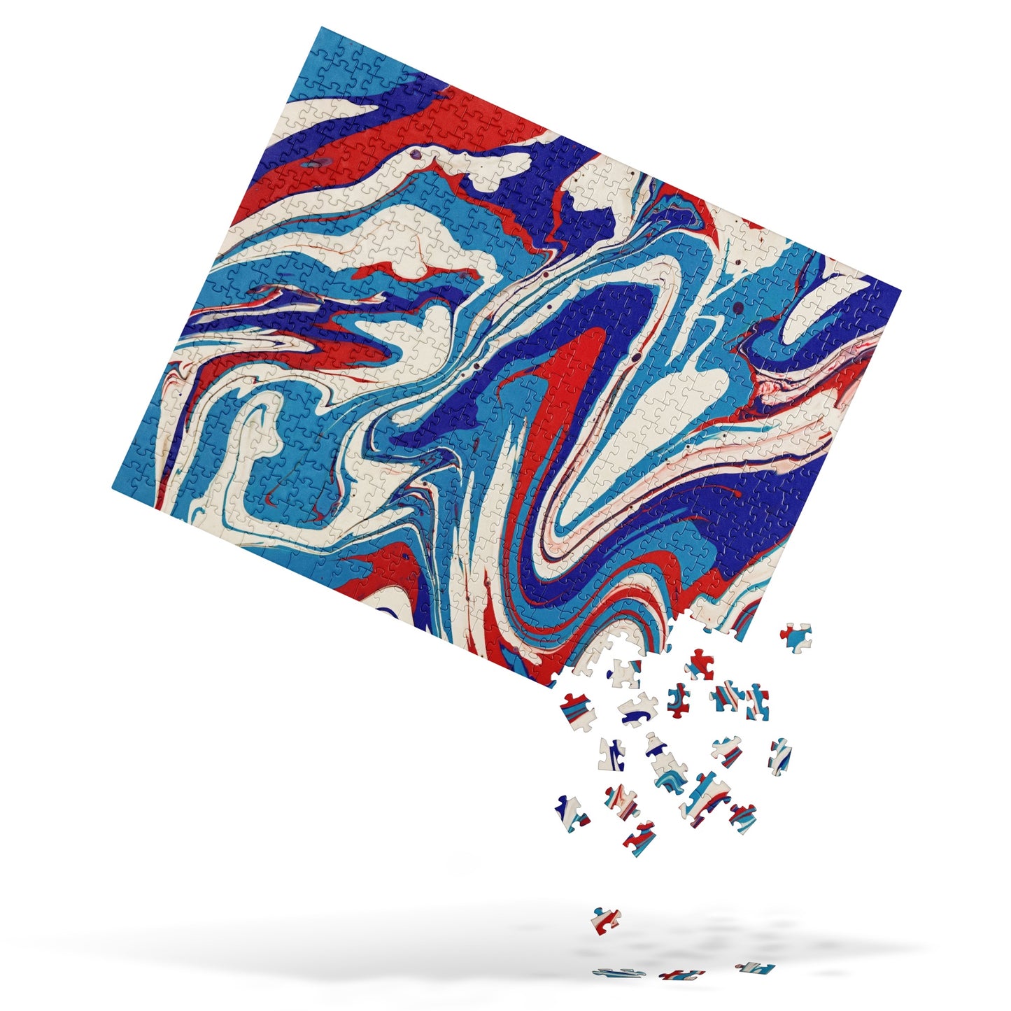 Vibrant Jigsaw Puzzle - Red, White & Blue Flow Painting - Stylish, Elegant, Unique Abstract Art For Modern Art Lovers And Puzzle Enthusiasts