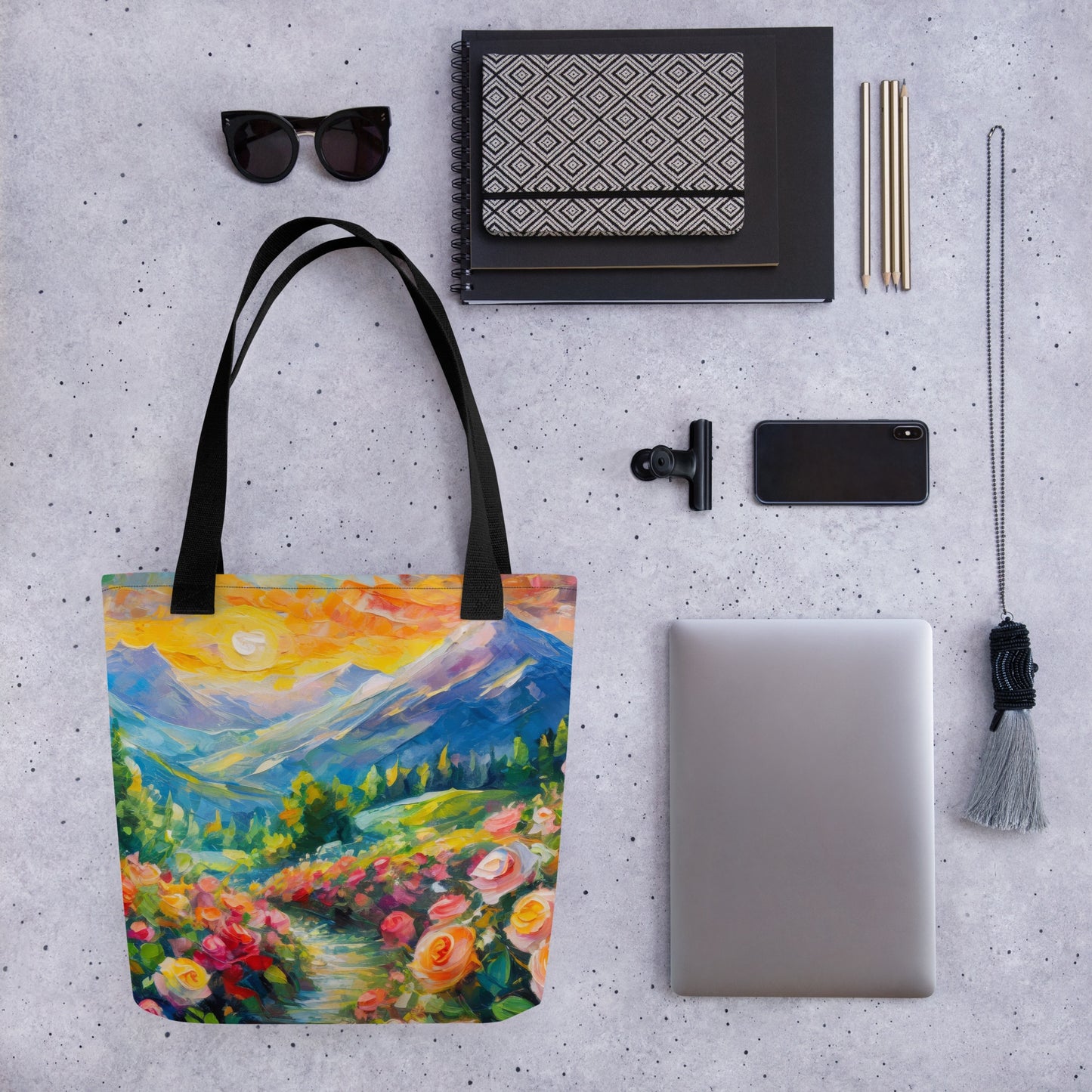 Majestic Mountain Sunset Tote Bag - Vibrant And Stylish Oil Painting, Reusable And Eco-Friendly, Perfect for Nature Lovers & Art Enthusiasts