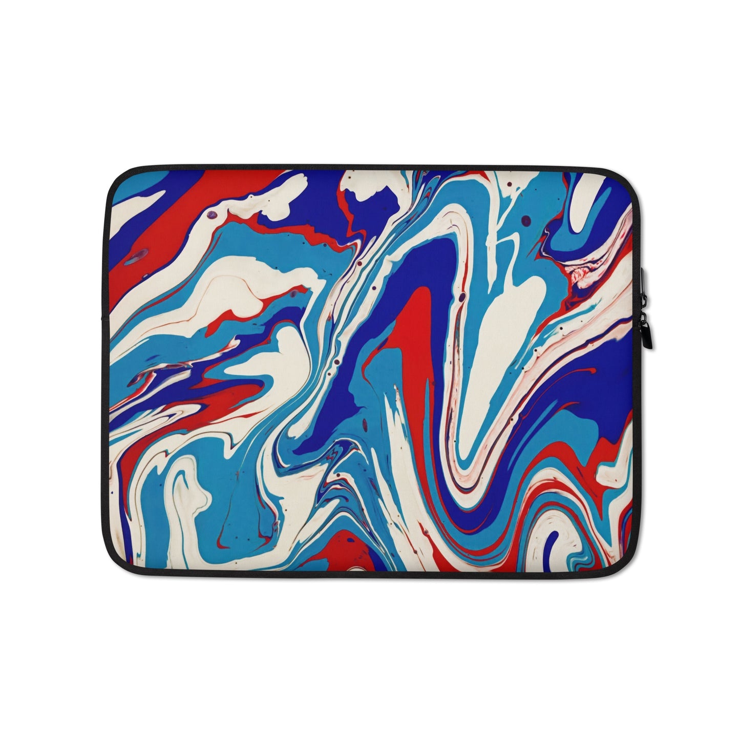 Vibrant Colorful Laptop Sleeve - Red, White & Blue Acrylic Flow Painting - Stylish, Elegant And Unique Abstract Art For New Age Art Lovers