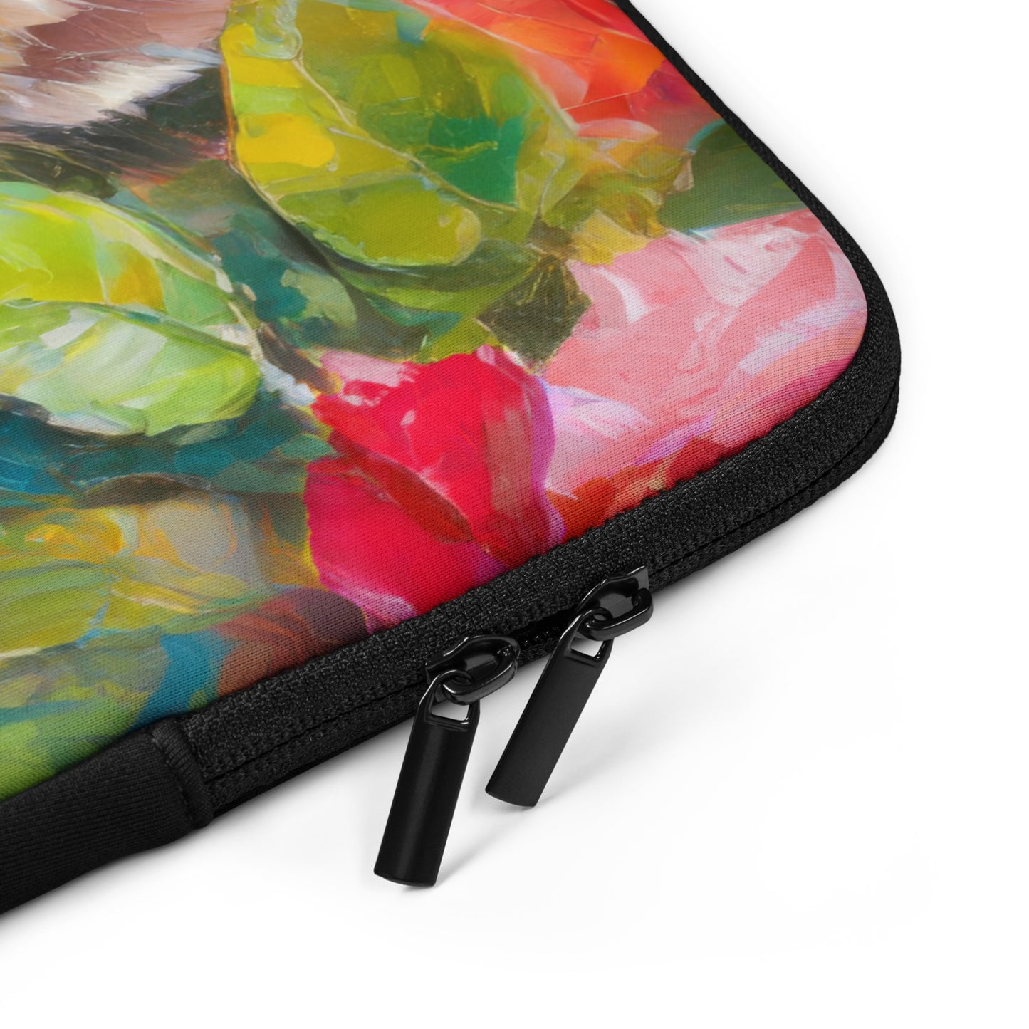 Adorable Kitten In Rose Bush Laptop Sleeve - Vibrant, Stylish & Colorful Oil Painting - Perfect Gift For Nature, Cat And Flower Lovers Alike