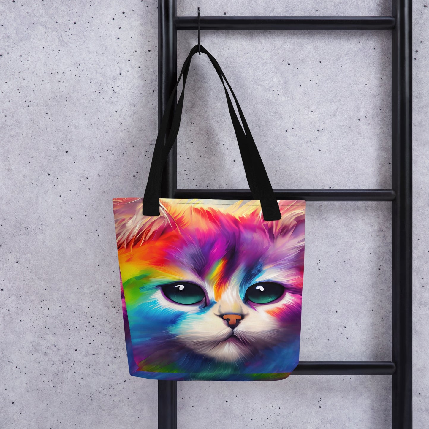 Fun & Vibrant Rainbow Fur Cat Tote Bag - Stylish, Colorful, Perfect For All Ages - Gift For Cat Lovers, Art Enthusiasts And Everyday Use