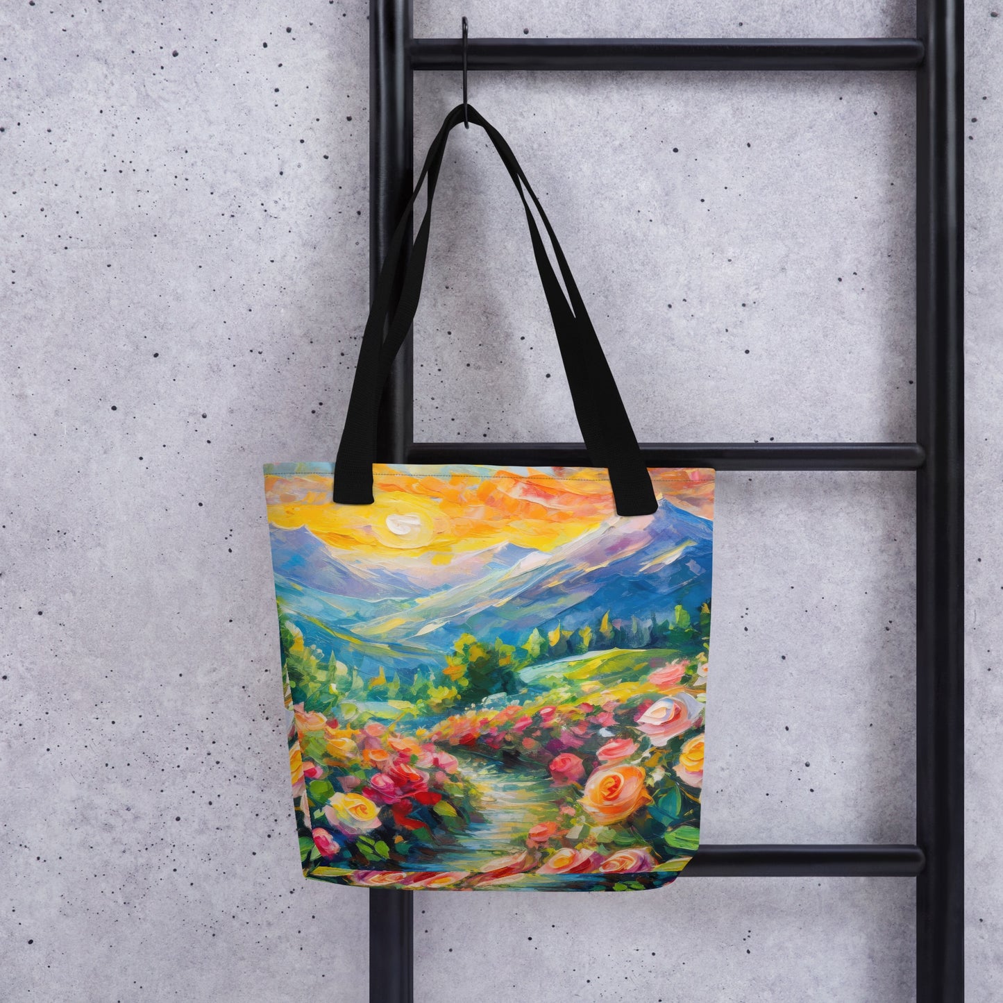 Majestic Mountain Sunset Tote Bag - Vibrant And Stylish Oil Painting, Reusable And Eco-Friendly, Perfect for Nature Lovers & Art Enthusiasts