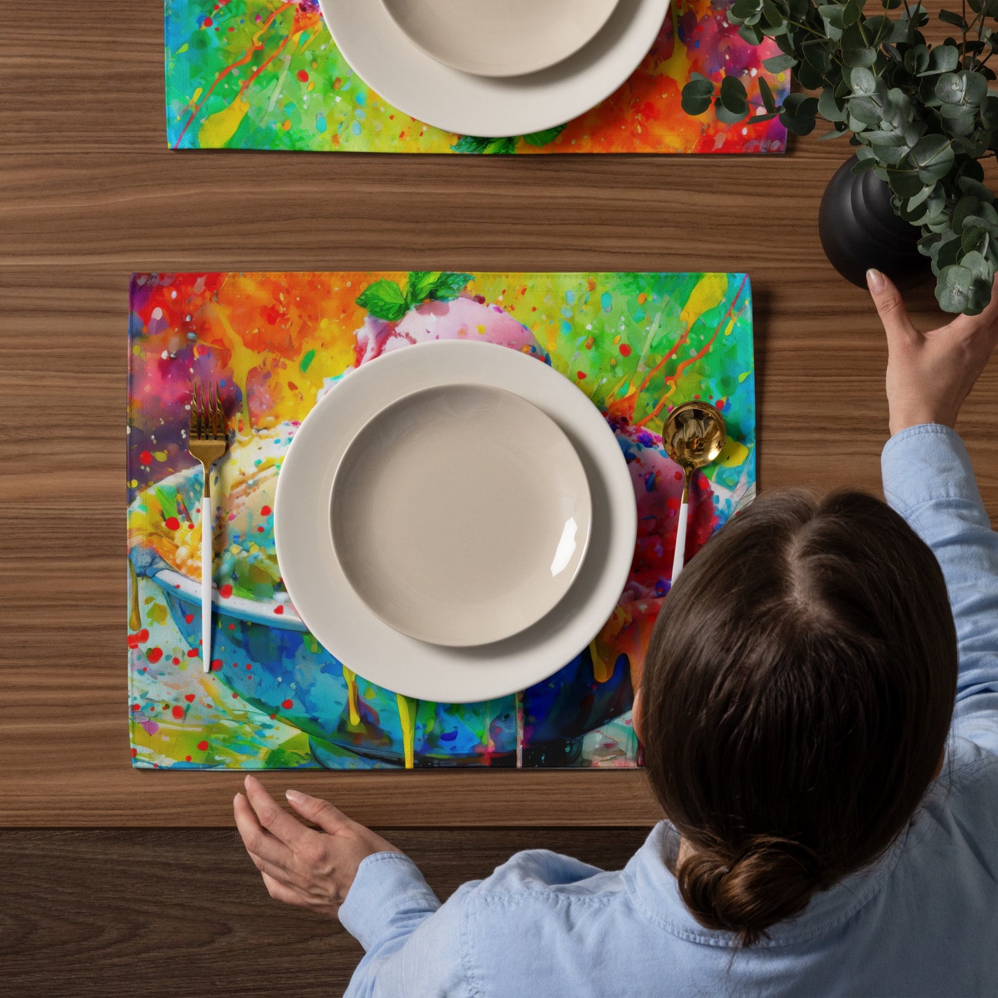 Colorful Ice Cream Table Placemat Set of 4 - Vibrant Oil Painting, Rainbow Background, Perfect for Fun and Festive Occasions