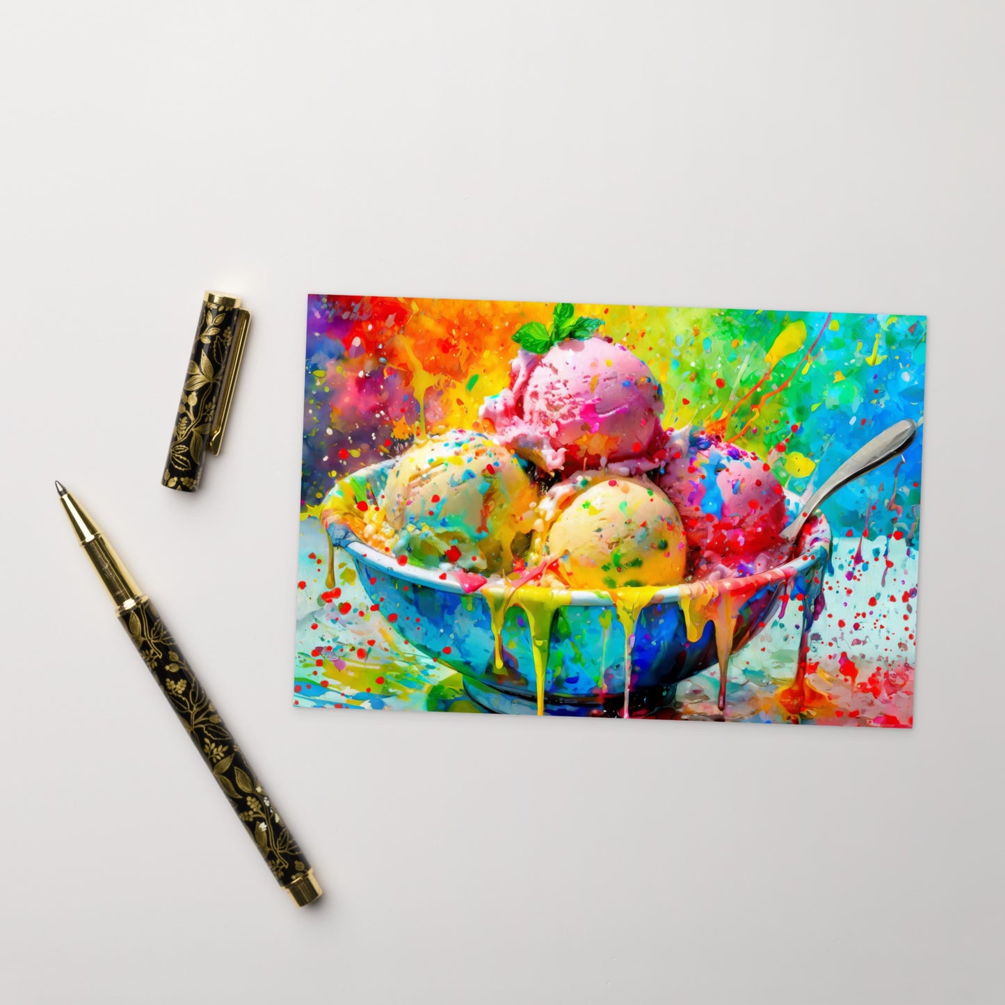 Colorful Ice Cream Bowl Postcard - Vibrant, Stylish Oil Painting - Perfect Gift For Dessert Lovers, Fun And Whimsical Stationary Art & Décor