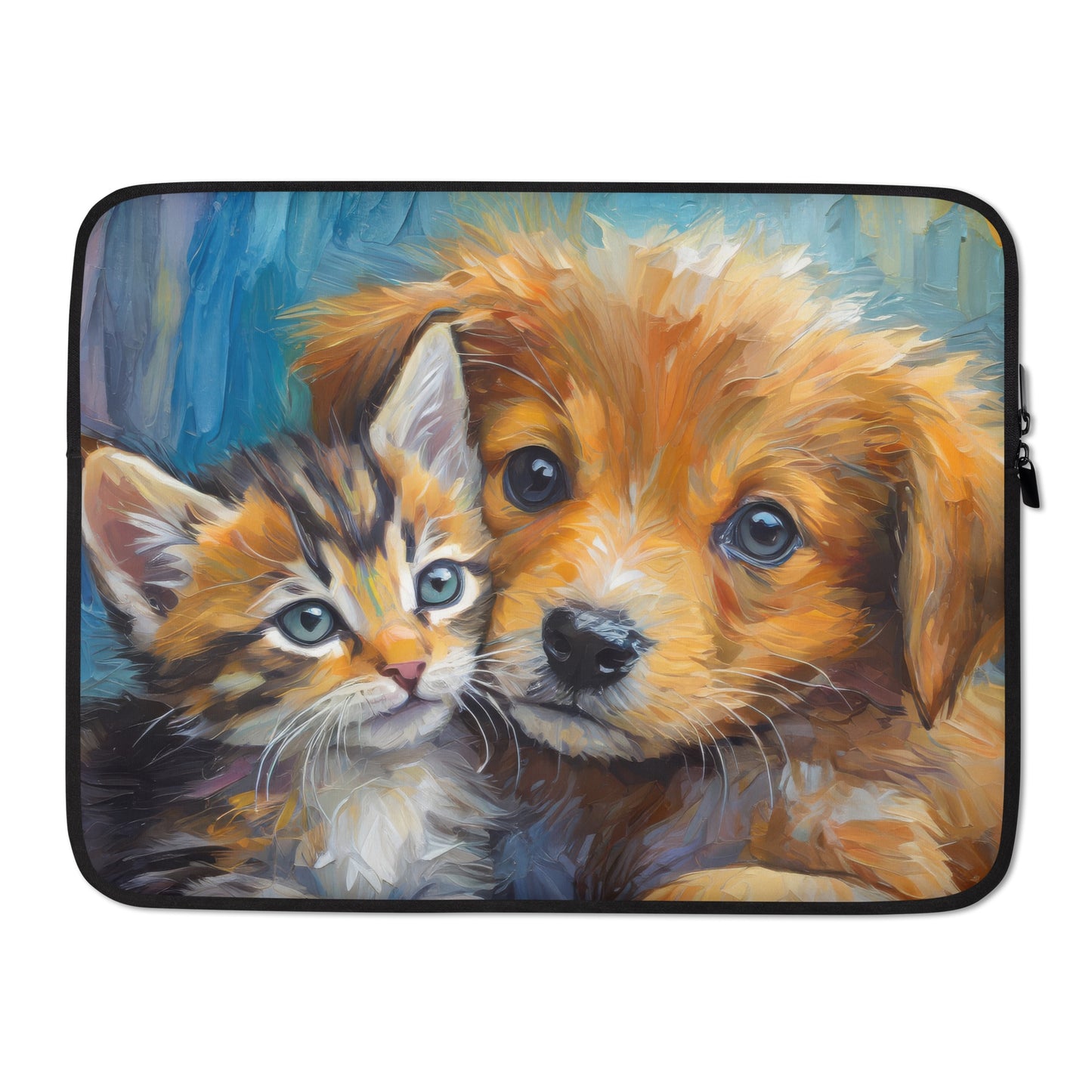 Adorable Kitten And Puppy Cuddle Laptop Sleeve – Cute And Protective Tech Accessory - A Perfect Gift For Pet Lovers!