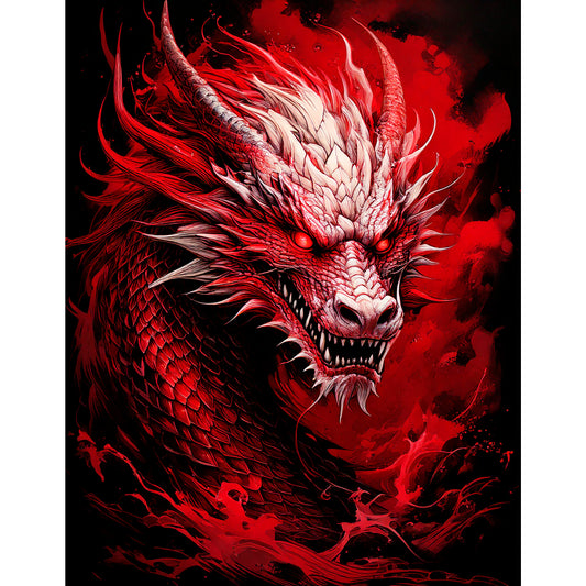 The Red Dragon - Crimson Smoke - Japanese Art Style Fine Art - Fantasy Wall Art - Digital Download Print
