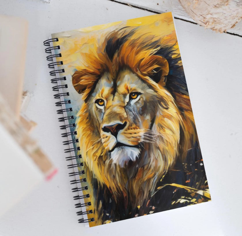 Majestic African Lion Spiral Notebook - Vibrant Oil Painting, Stylish And Colorful, Perfect Gift For Note Taking, Journaling & Sketching