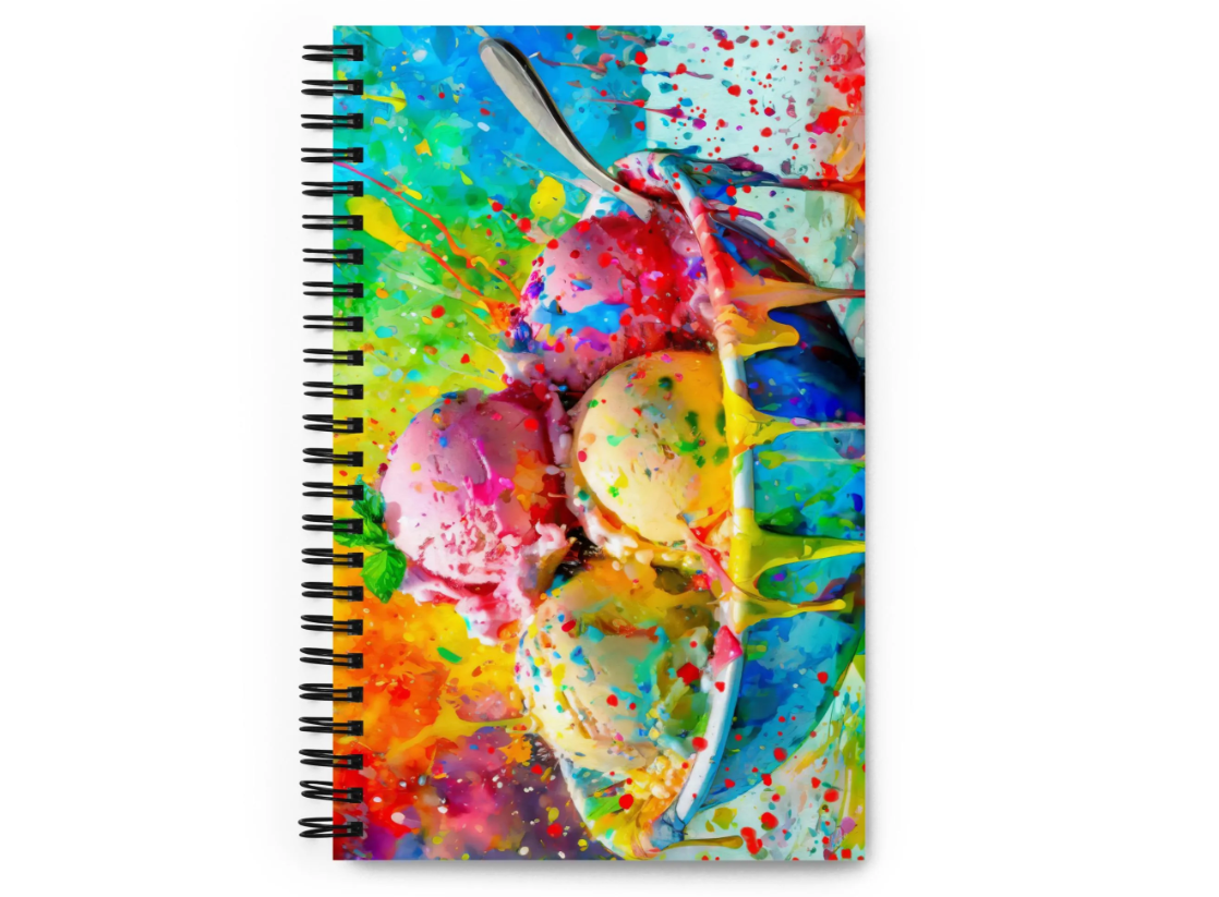 Vibrant Ice Cream Bowl Spiral Notebook – Colorful Oil Painting, Rainbow Background, Stylish And Fun Stationery, Perfect for School & Office