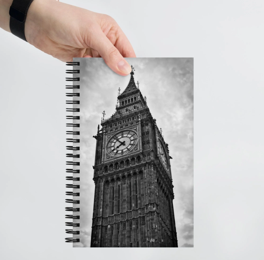 Big Ben Spiral Notebook - Stunning Black & White Photo, Elegant Home And Office Stationery Decor, Perfect Traveler Journal, Great Gift Idea