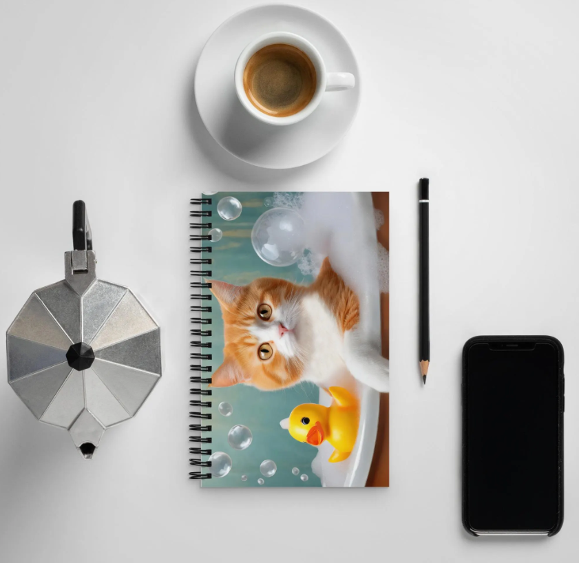 Vibrant Cat In Bubble Bath Spiral Notebook - Cute Gift For Cat Lovers, Pet Enthusiasts, Kids & Home Décor, Perfect For Notes And Journaling