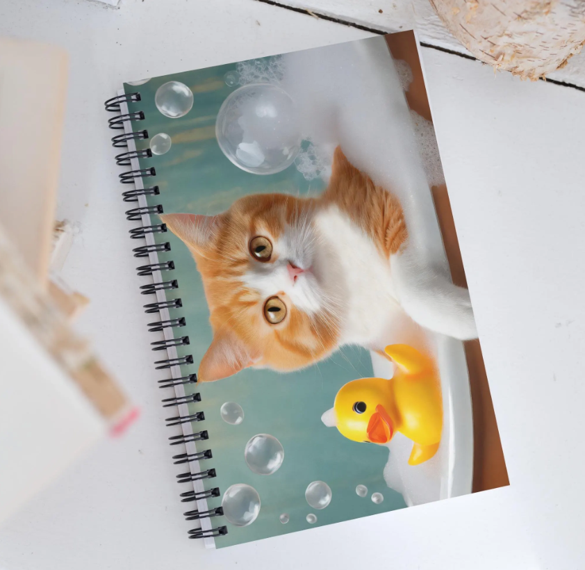 Vibrant Cat In Bubble Bath Spiral Notebook - Cute Gift For Cat Lovers, Pet Enthusiasts, Kids & Home Décor, Perfect For Notes And Journaling