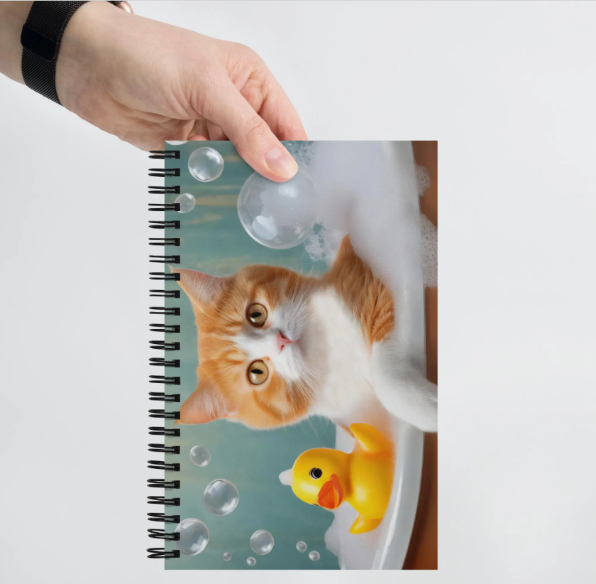 Vibrant Cat In Bubble Bath Spiral Notebook - Cute Gift For Cat Lovers, Pet Enthusiasts, Kids & Home Décor, Perfect For Notes And Journaling