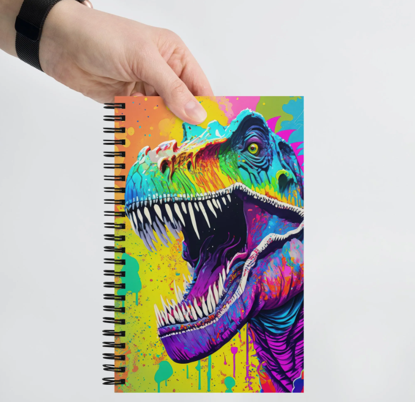 Vibrant Psychedelic T-Rex Spiral Notebook - Colorful Rainbow Pop Desk Art For, Kids' & Teen Bedrooms, Alternative And Graffiti Art Lovers