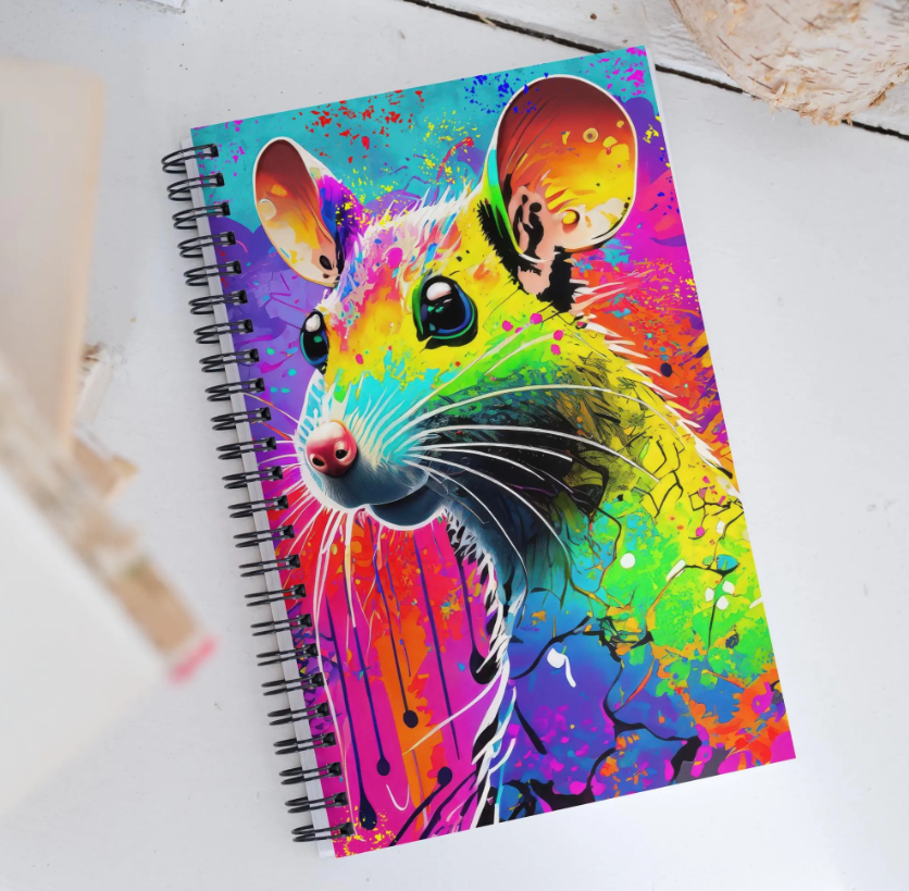 A Hip Rat - Colorful Grunge Pop Art Spiral Notebook - Rainbow Colors, Perfect For Desks & Dorm Rooms, Alternative And Graffiti Art Lovers