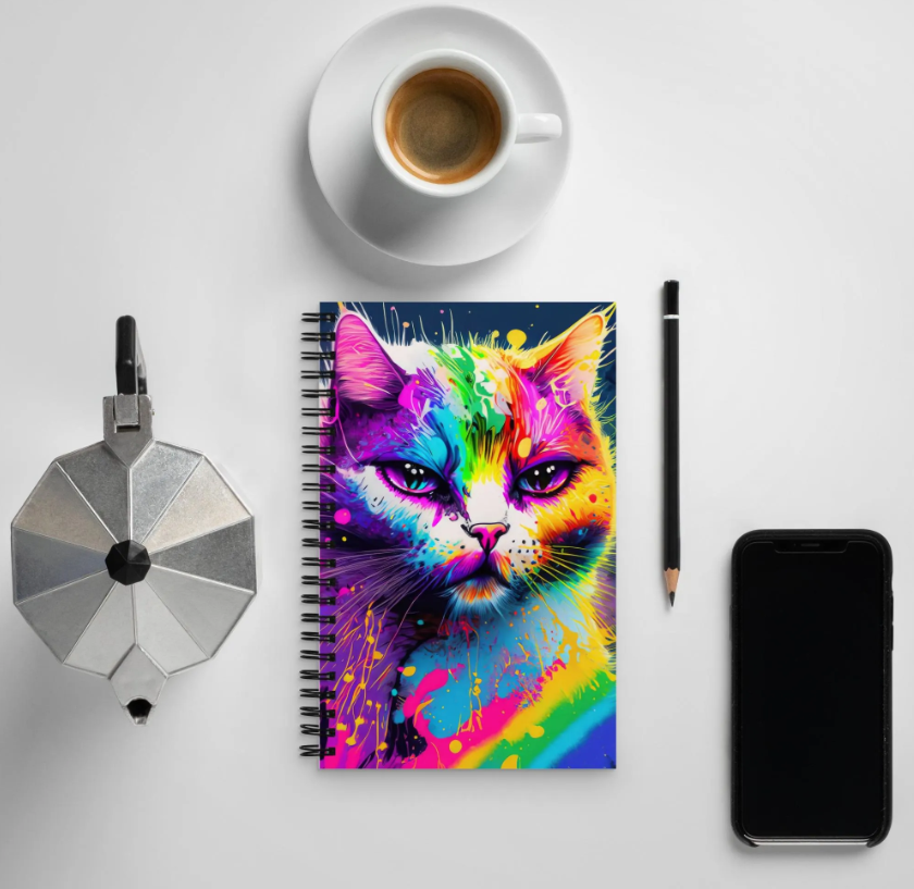 Colorful Psychedelic Pop Art Cat Spiral Notebook - Rainbow Colors, Perfect Decor For Kids And Teen Desks, Alternative & Graffiti Art Lovers
