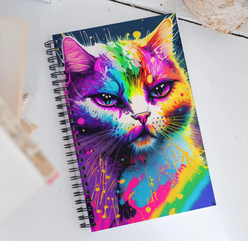 Colorful Psychedelic Pop Art Cat Spiral Notebook - Rainbow Colors, Perfect Decor For Kids And Teen Desks, Alternative & Graffiti Art Lovers