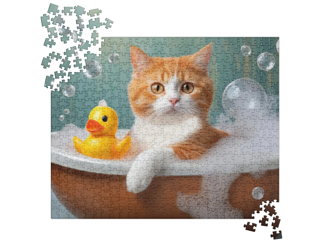 Colorful Cat Taking A Bubble Bath Jigsaw Puzzle - Frameable Cute Home & Kids Décor, Fun Perfect Gift For Cat Lovers And Family Activities