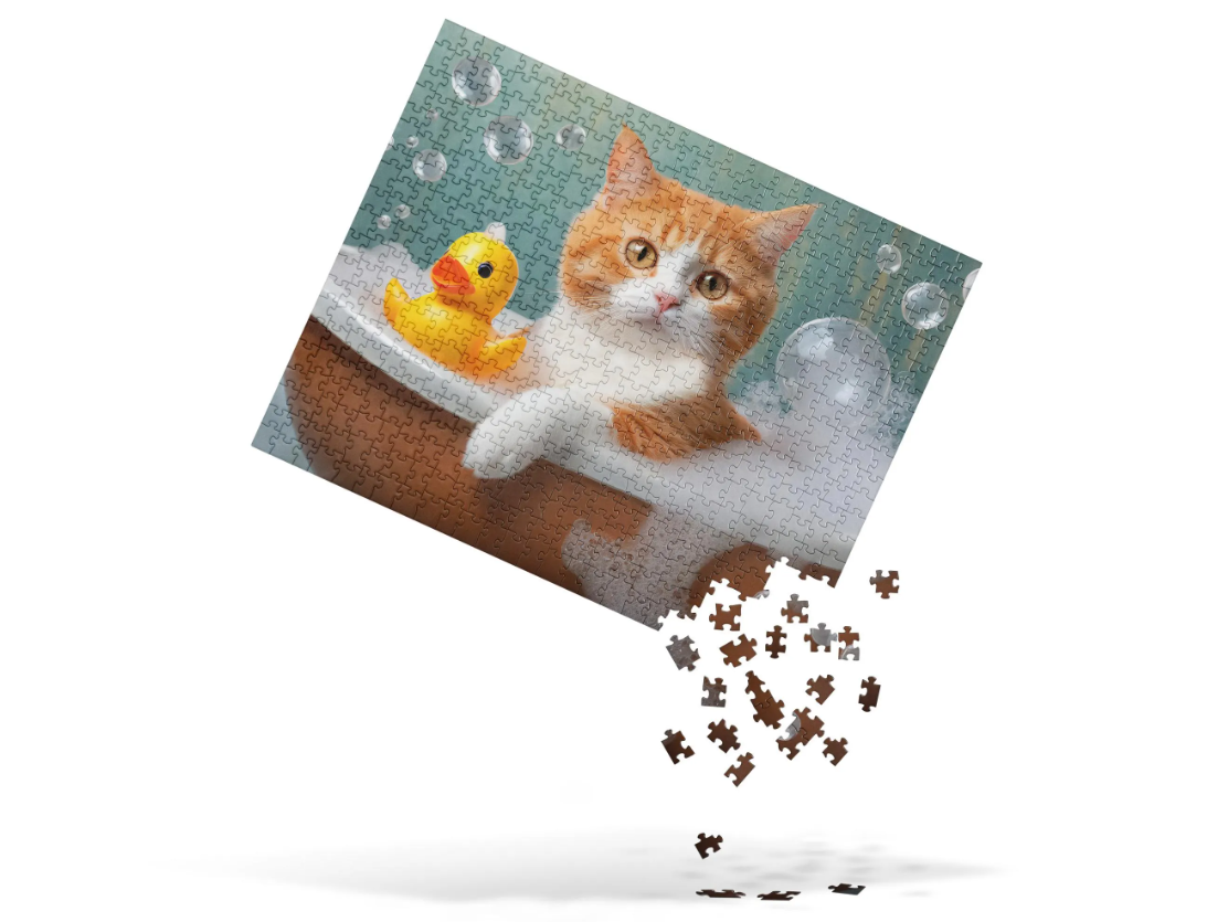 Colorful Cat Taking A Bubble Bath Jigsaw Puzzle - Frameable Cute Home & Kids Décor, Fun Perfect Gift For Cat Lovers And Family Activities
