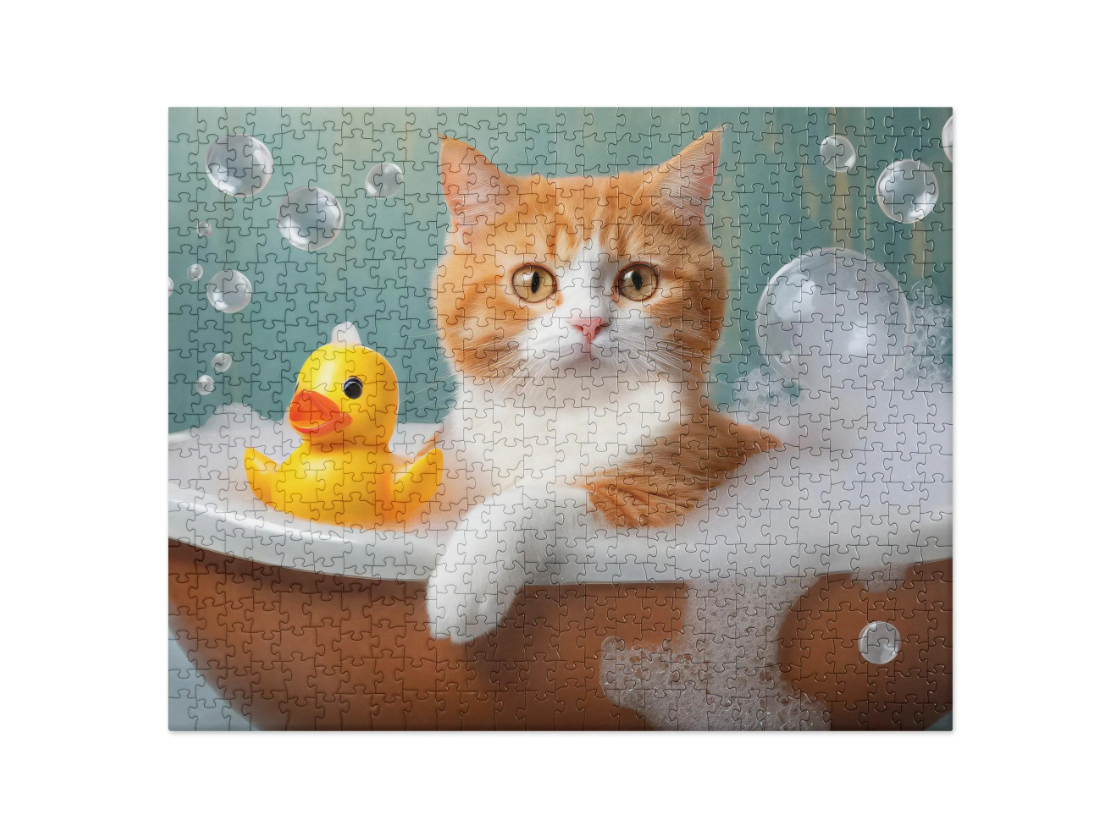 Colorful Cat Taking A Bubble Bath Jigsaw Puzzle - Frameable Cute Home & Kids Décor, Fun Perfect Gift For Cat Lovers And Family Activities