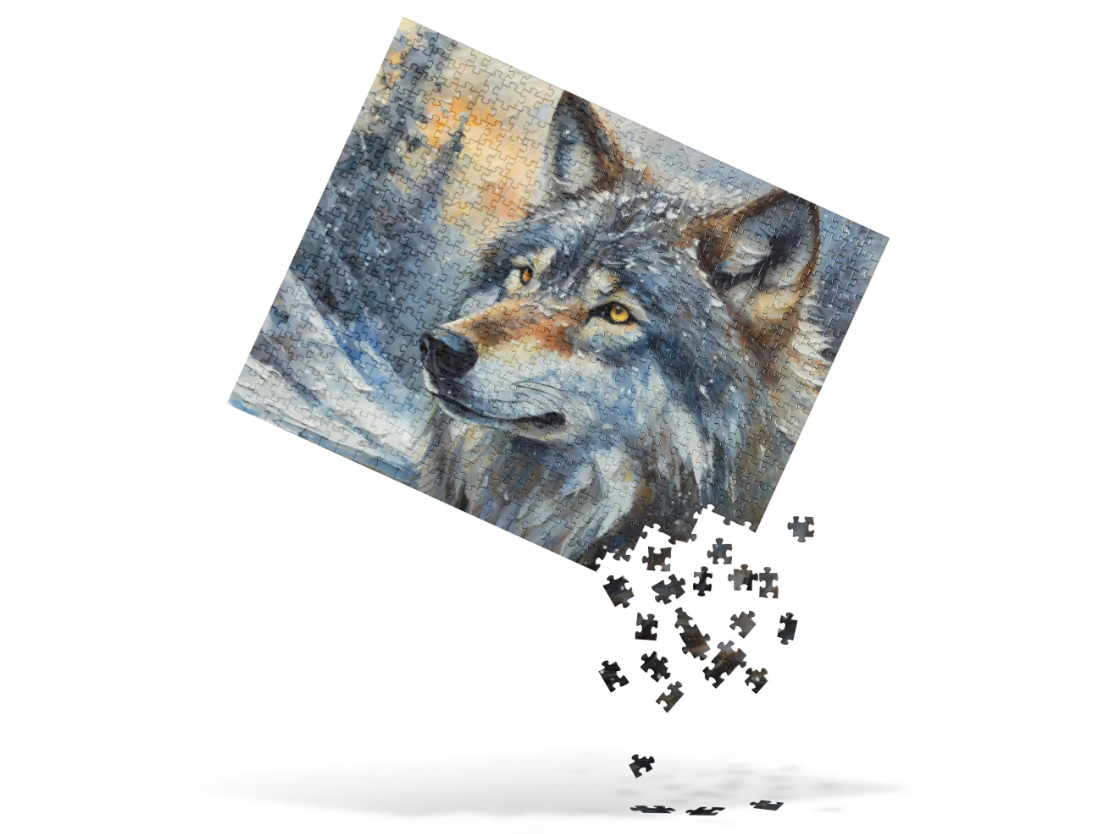 Beautiful Grey Wolf Jigsaw Puzzle - Vibrant Oil Painting, Winter Landscape, Perfect Gift For Puzzle & Wildlife Lovers, Fun Family Activity