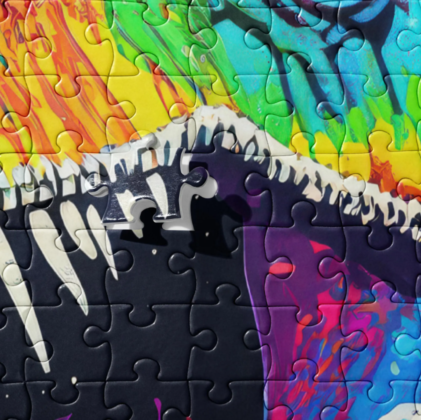 Colorful Psychedelic T-Rex Jigsaw Puzzle - Vibrant Pop Art - Fun Activity For Kids & Families - Gift For Alternative And Graffiti Art Lovers