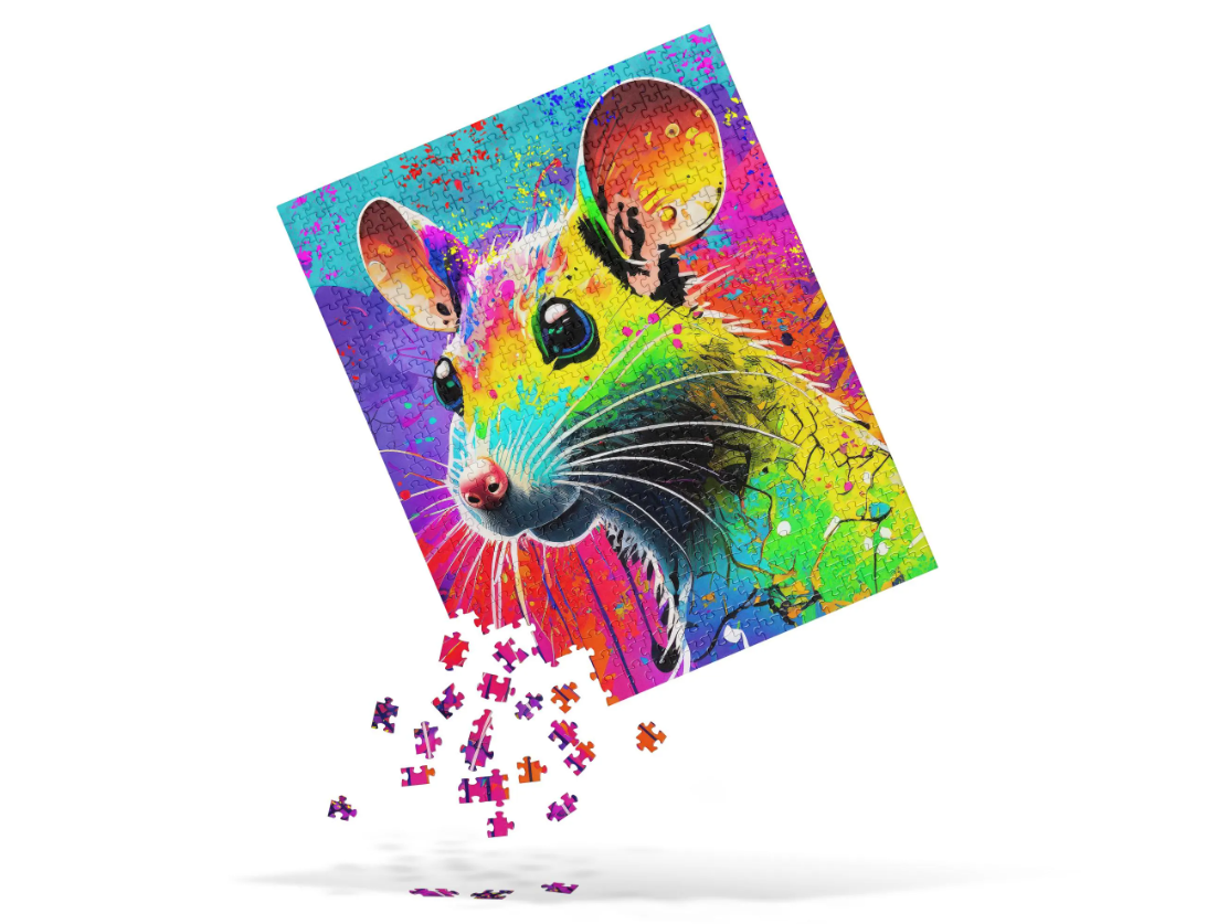 Psychedelic Rat Jigsaw Puzzle - Vibrant Grunge Pop Art, Rainbow Colors, Perfect Gift For Alternative, Pop & Graffiti Art Lovers, Family Fun!