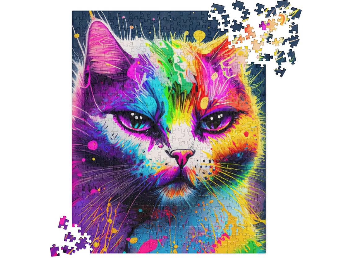 Colorful Psychedelic Cat Jigsaw Puzzle - Vibrant Pop Art, Rainbow Colors, Perfect Gift For Pop & Graffiti Art Lovers, Fun Family Activity