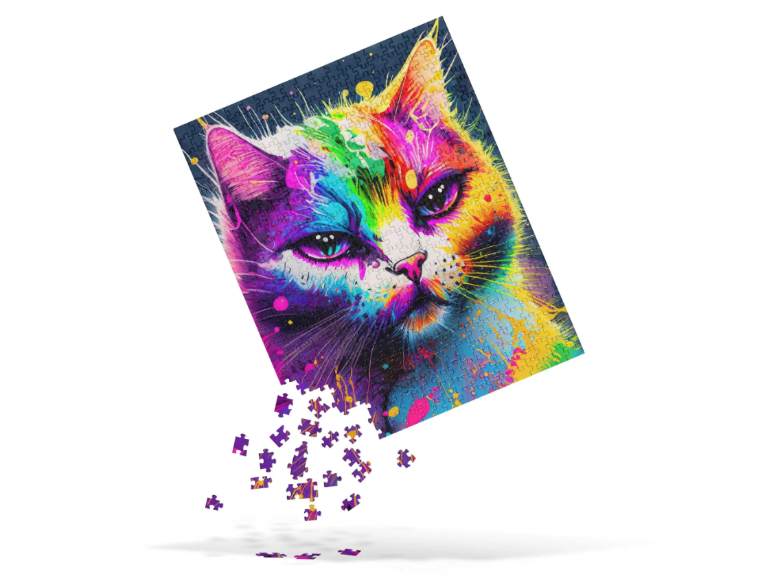 Colorful Psychedelic Cat Jigsaw Puzzle - Vibrant Pop Art, Rainbow Colors, Perfect Gift For Pop & Graffiti Art Lovers, Fun Family Activity