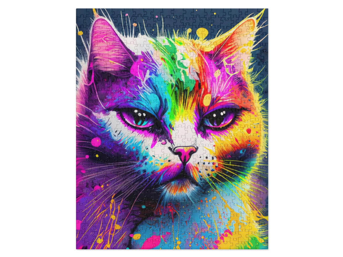 Colorful Psychedelic Cat Jigsaw Puzzle - Vibrant Pop Art, Rainbow Colors, Perfect Gift For Pop & Graffiti Art Lovers, Fun Family Activity