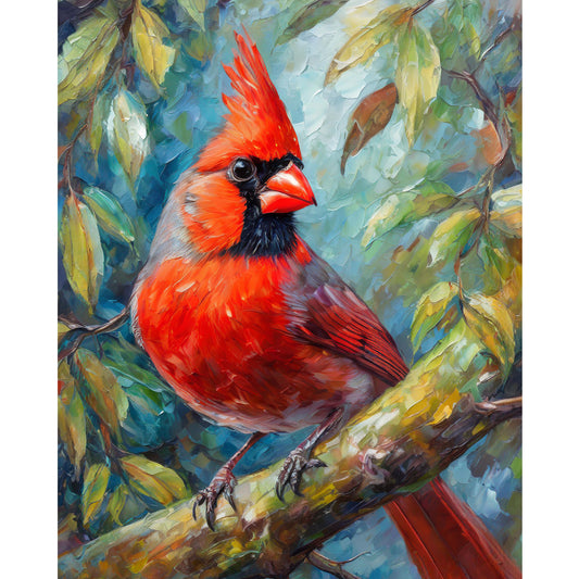 A Red Cardinal Art Print - Colorful Oil Painting Wall Art Decor For Home, Living Room And Bedrooms - Fine Art And Nature Art Lovers