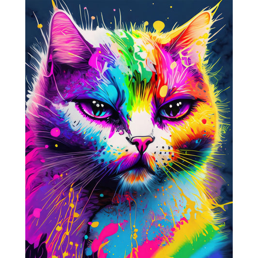 Vibrant Psychedelic Cat Art Print - Colorful Rainbow Pop Art Decor For Dorms, Kids' & Teen Bedrooms, Alternative And Graffiti Art Lovers