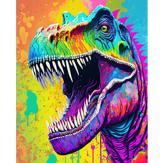 Psychedelic T-Rex Fine Art Print - Digital Download, Vibrant Pop Art, Rainbow Colors, Perfect Gift For Kids, Teens & Alternative Art Lovers