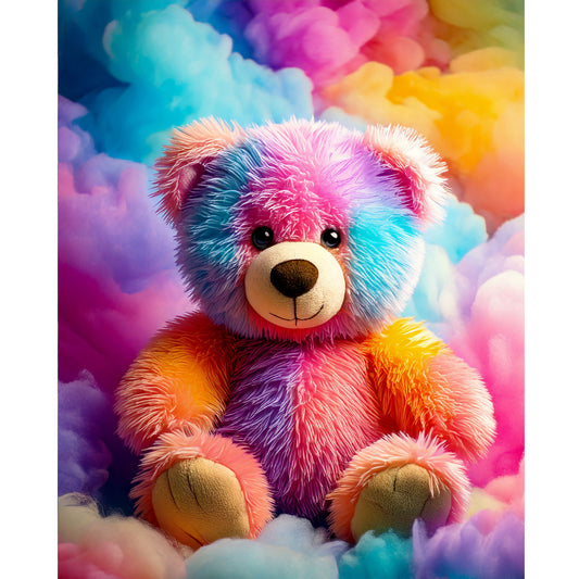 Teddy McCloud - Surreal Multicolored Teddy Bear Print - Dreamy Kids & Teen Wall Art - Fantasy Cloudscape - Whimsical Digital Download